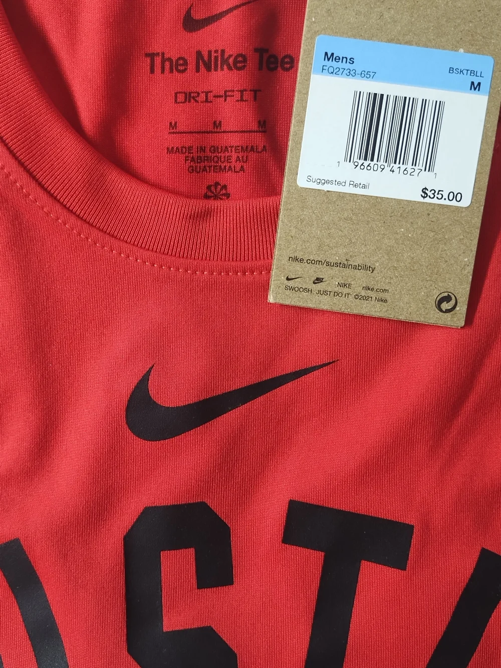 Nike Red Athletic Dri-FIT Crew Tee with Black Swoosh